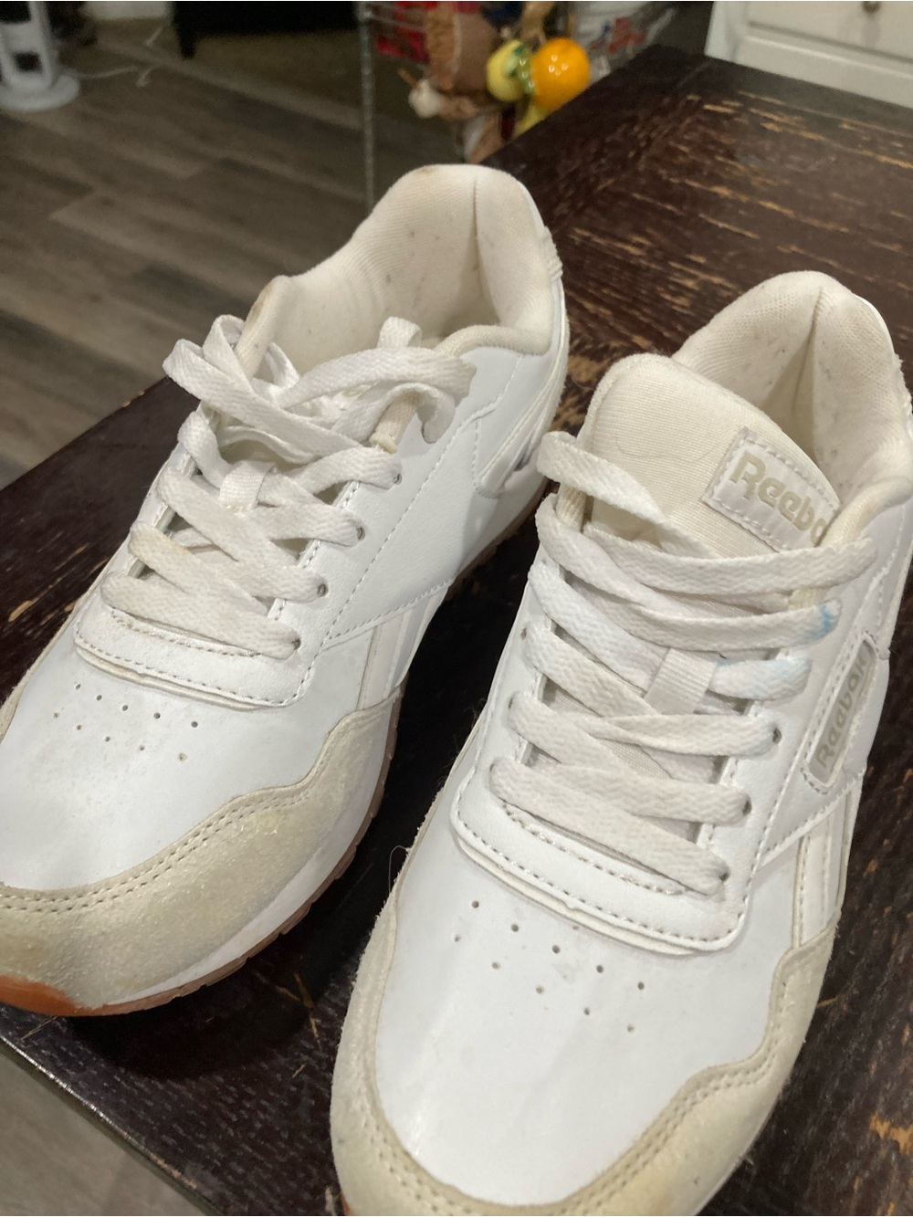 Reebok White Low-Top Leather Sneakers with Off-White Suede Trim